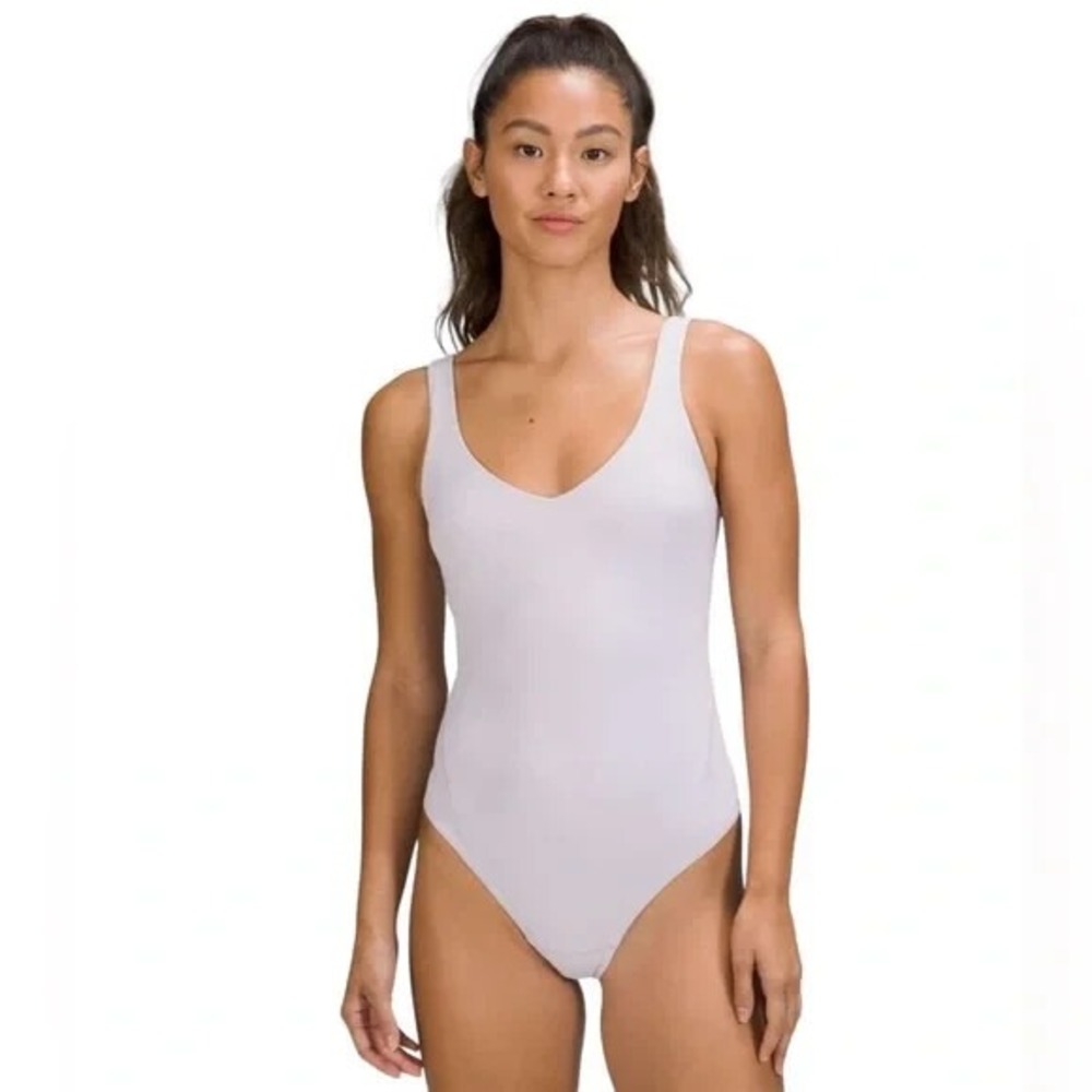 NWT Lululemon Align Bodysuit‎ Women's 2 Purple Thong Built In Bra Tank Top Snap